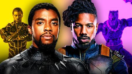 Chadwick Boseman as Black Panther, Michael B. Jordan as Killmonger