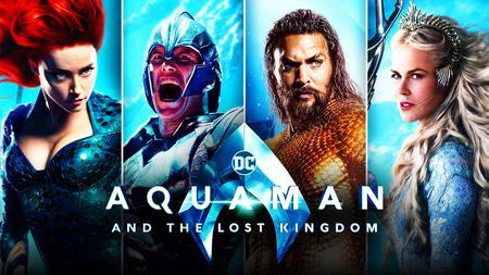 Aquaman and the Lost Kingdom logo, Amber Heard, Patrick Wilson, Jason Momoa, Nicole Kidman