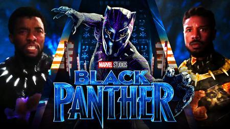 Black Panther logo, Chadwick Boseman as Black Panther, Michael B. Jordan as Killmonger