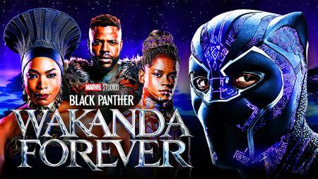 Black Panther: Wakanda Forever logo, Angela Bassett as Queen Ramonda, Chadwick Boesman as T'Challa