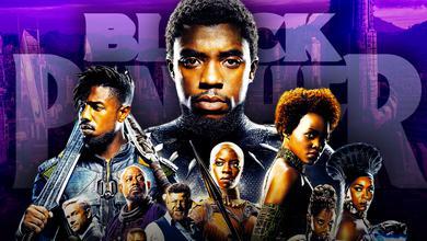 Chadwick Boseman as Black Panther, Black Panther logo, Black Panther cast