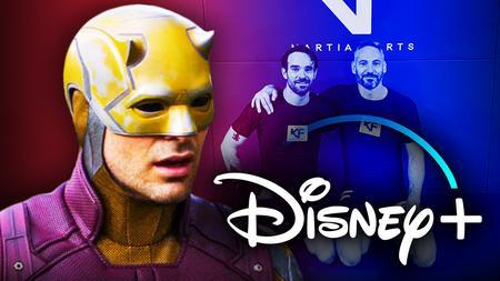 Charlie Cox as Daredevil, Disney+ logo