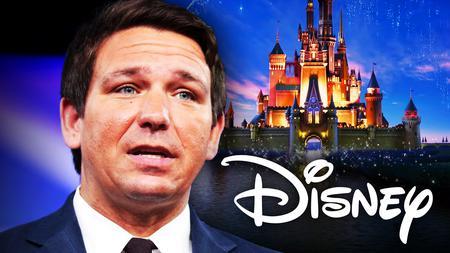 Ron DeSantis, Disney logo and Disney castle