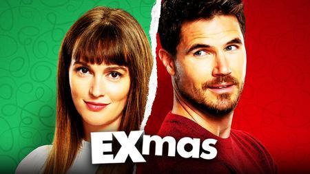 Leighton Meester, Robbie Amell, EXmas logo