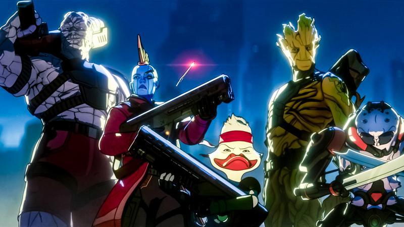 Korg, Nebula, Howard the Duck, Groot, and Miek in What If…? Season 2