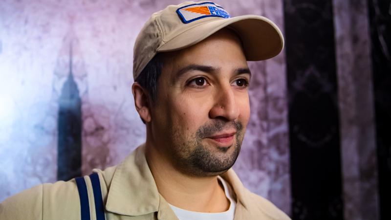 Lin-Manuel Miranda as Hermes in elevator in Percy Jackson Episode 3