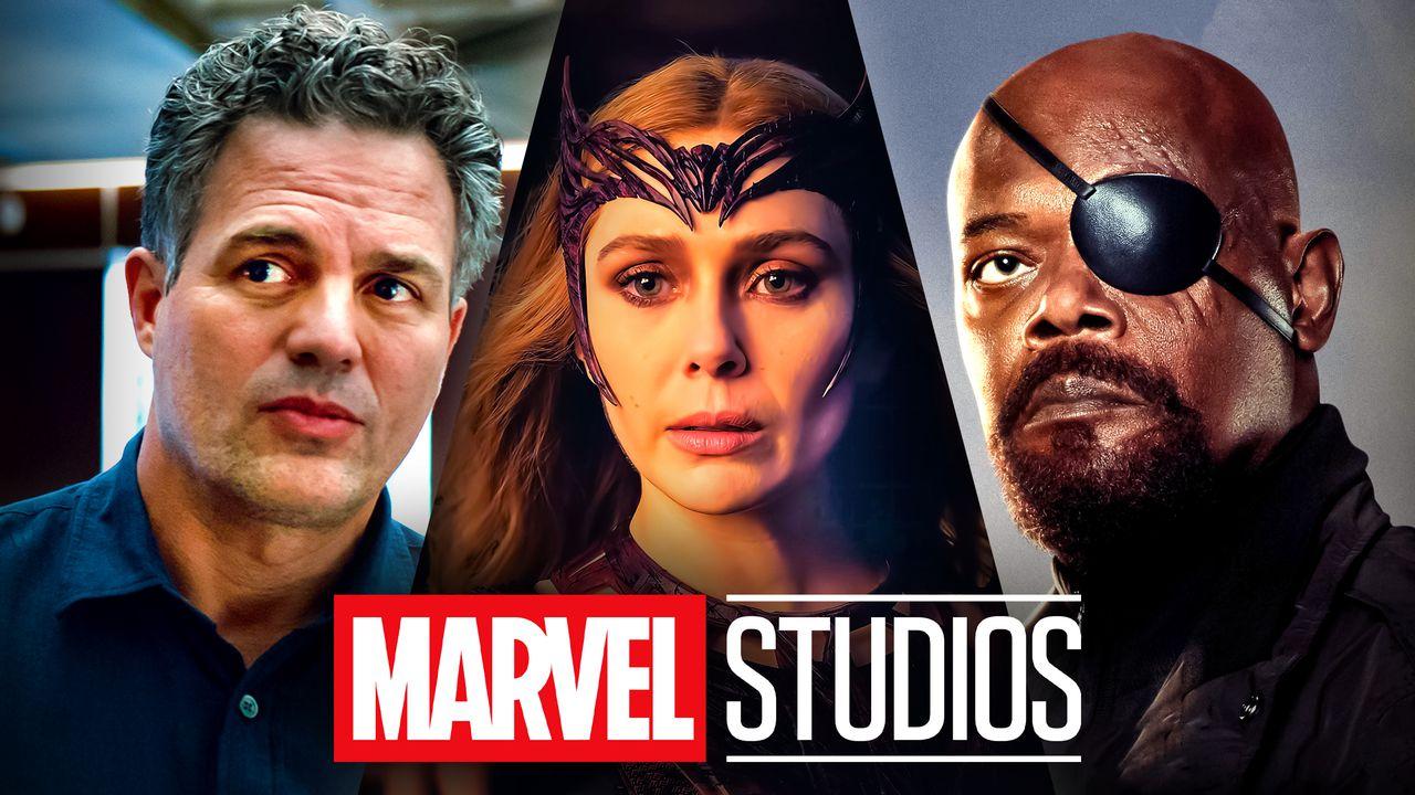 Mark Ruffalo as Bruce Banner, Elizabeth Olsen as Scarlet Witch, Samuel L Jackson as Nick Fury