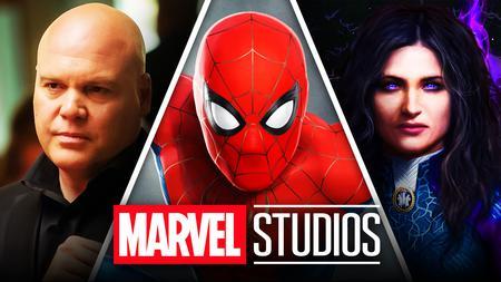 Vincent D'Onofrio as Kingpin, Marvel Studios logo, Spider-Man, Kathryn Hahn as Agatha Harkness