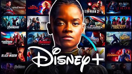 Disney+ logo, Shuri, Marvel movies in background