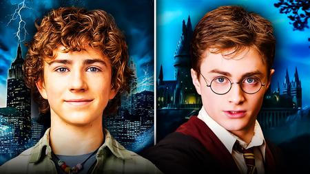 Walker Scobell as Percy Jackson, Daniel Radcliffe as Harry Potter