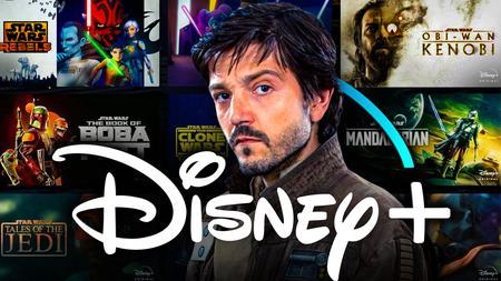 Star Wars Cassian Andor, Disney Plus logo, Star wars show tiles in background