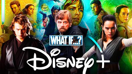 Luke Skywalker, Anakin Skywalker, Rey Skywalker, Disney Plus and What If logos