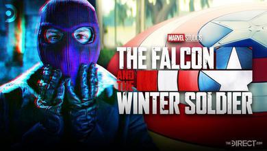 Zemo on left with The Falcon and the Winter Soldier Logo on right