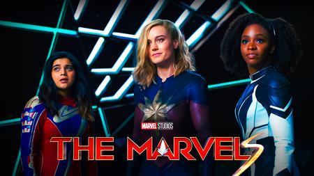 The Marvels superhero trio Iman Vellani, Brie Larson, Teyonnah Paris