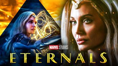 Eternals logo, Angelina Jolie as Thena