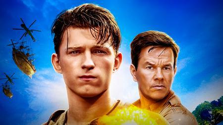 Tom Holland and Mark Wahlberg on Uncharted movie poster