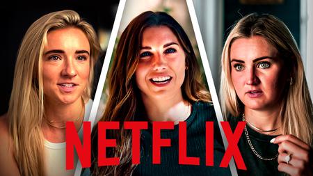 Under Pressure Documentary cast Kristie Mewis, Alex Morgan, Lindsey Horan, Netflix logo