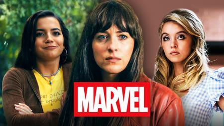 Isabel Merced, Dakota Johnson, Sydney Sweeney, Marvel logo